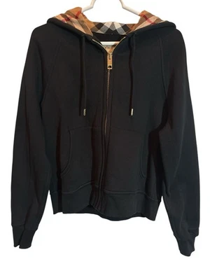 Sudadera con Capucha BURBERRY Mujer Talla Grande Negra Monograma Cremallera Algodón Cuadros Nova  Foto 1 de 4