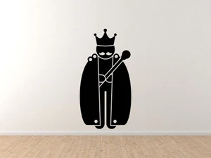 Mittelalter Strichmännchen #11 - König mit Gewändern Schnurrbart Stab Zepter - Vinyl Wandtattoo - Bild 1 von 1