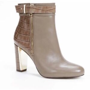 Ann Taylor Sam Side Zip Taupe Latte Leather Croc Embossed Ankle Bootie Heels 7.5