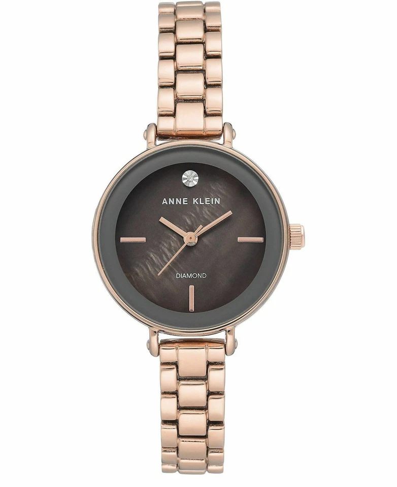Anne Klein Women's Diamond Accent Bracelet Watch Rose Gold-tone 30mm Grey Dial