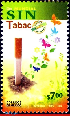 2787 MÉXICO 2012 DÍA MUNDIAL CONTRA EL TABACO, MARIPOSA, SALUD, MÉDICO MNH Foto 1 de 2
