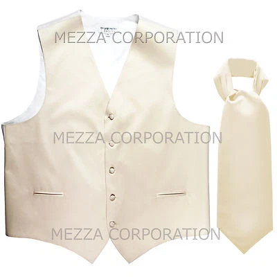 New Men's Vesuvio Napoli Tuxedo Vest Waistcoat Ascot Cravat prom party Ivory - Image 1 of 3