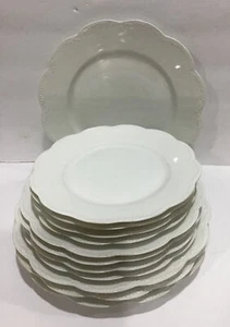 12 platos de vajilla blancos Haviland hueso festoneado China Francia servicio para 4 - Imagen 1 de 10