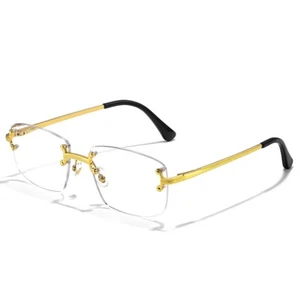 Luxury Rimless Square Sunglasses for Men Women Gold Frame Clear Hip Hop Shades - Picture 1 of 3