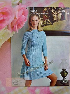 Vintage Knitting Pattern Lady's Long Sleeved 'Fiona' Patterned Dress Fit 33-40in