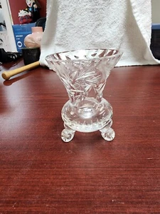 Vintage Crystal Clear Cut Etched Footed Bud Vase 4-1/2" Mid Century Modern EUC - Picture 1 of 4