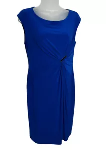 Anne Klein Damen Faux Wickelkleid blau gerafft ärmellos Stretch Größe 6 neu mit Etikett - Bild 1 von 9