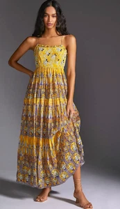 ANTHROPOLOGIE Bhanuni Jyoti Jacquard Yellow Gold+Purple Maxi UK8 US4 EU36 RP£198 - Picture 1 of 23