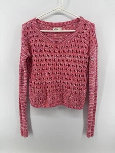 Hollister Crop Open Knit Light Sweater Womens Size Medium Pink Long Sleeve - Picture 1 of 7