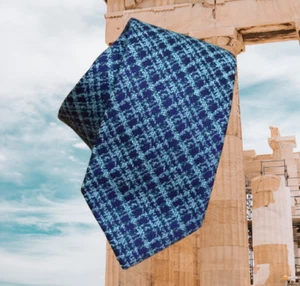 $550 BRIONI Navy Blue Mint Green handmade Geometric Handmade Silk Neck Tie Italy - Picture 1 of 13