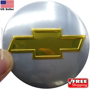 4x CHEVY CHEVROLET Wheel Center Hub Cap Sticker Decals 2.2" 56mm (Silver/Gold) - Picture 1 of 12
