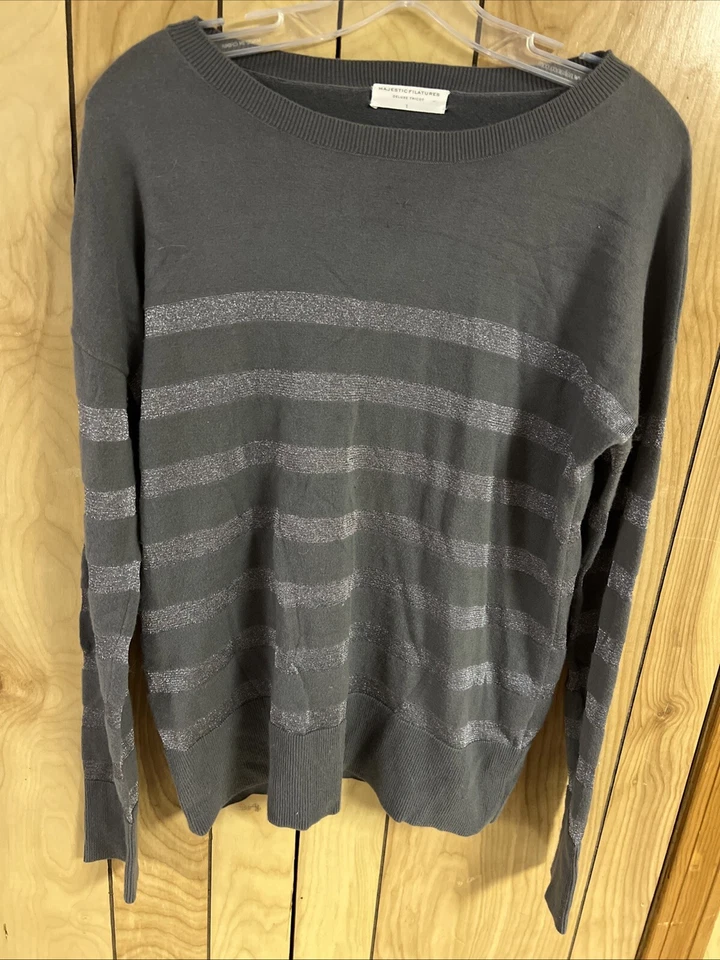 Camiseta Majestic Filatures elástica a rayas metálicas mezcla de algodón ¡Talla! Foto 1 de 3