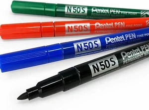 Pentel N50S Permanent Marker Pens 1.0mm Fine Point Aluminium Barrel - Picture 1 of 5