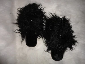 Skurrile DAMEN-PANTOLETTEN 8 SCHWARZ KUNSTFELL STRASS SCHRAMMEN NEU NEU IN VERPACKUNG - Bild 1 von 4