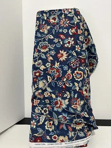 Waverly Laurens Flor Jacob Bl Fabric Floral White Blue Red Cream 5YD 45"W Cotton - Picture 1 of 13
