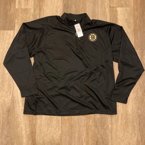 Men’s NHL Boston Bruins Logo Black 1/4 Zip Pullover Jacket Sz 2XL Cover
