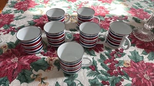 Pottery Barn Americana Striped Red White Blue Watercolor Enamel Mug set of 7 - Picture 1 of 3
