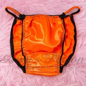 Halloween Sissy Satin Panties MEN'S Orange shiny wetlook string Bikini S-XXL - Picture 1 of 5