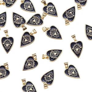 10x Gold Plated Black Heart with Eye Charm Pendants for Jewelry Making DIY Craft - Picture 1 of 5