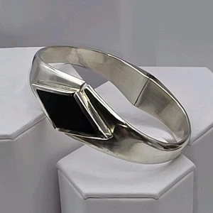 Vintage Taxco Mexiko Sterlingsilber Scharnier Armband TA-150 Modernist Obsidian 48 g - Bild 1 von 12
