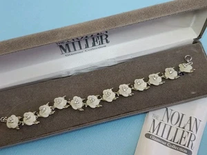Nolan Miller Silver TnClear Rhinestone Cream Lucite Camellia Rose Bracelet 7.5" - Picture 1 of 8