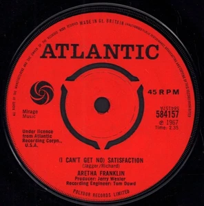 Aretha Franklin Satisfaction 7" vinyl UK Atlantic 1967 3 prong label design - Picture 1 of 2