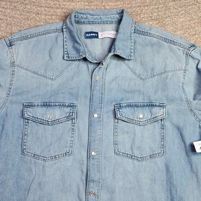 Old Navy Denim Western Shirt Men's XLT Blue Pearl Snap Light Washed New  - Image 1 of 4