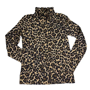 J Crew Leopard Print Turtleneck Cotton Lightweight Size M Classic - Picture 1 of 10