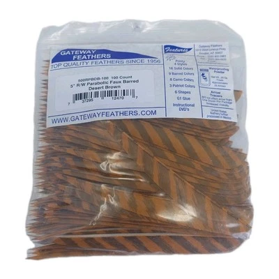 100 Pack Gateway Feathers 5" Right Wing: Parabolic Faux Barred Desert Brown - Image 1 of 3