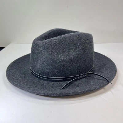 全新带标签 ANTHROPOLOGIE 均码黑色/煤炭羊毛 FEDORA 帽子女式 — 第 1/4 张图片