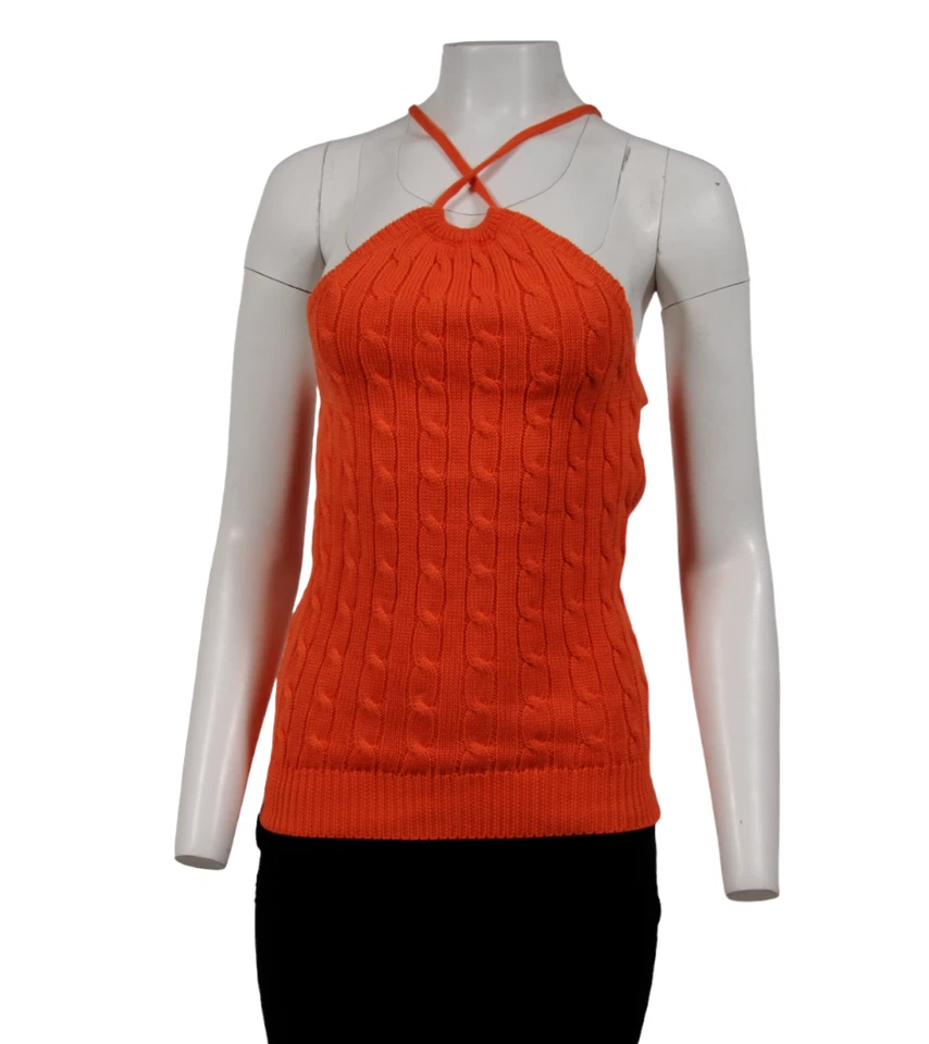 Top Ralph Lauren Mujer Tejido con Cable Correa de Espagueti Talla Mediana Naranja Algodón Foto 1 de 4