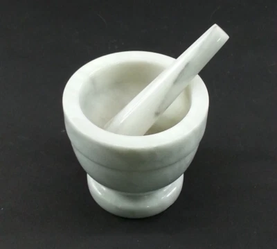 Mortar And Pestle Marble Stone Grey White - Image 1 of 4