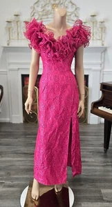 Mike Benet Vintage 80s Pink Sparkle Lace Party Prom Dress sz 8 - Picture 1 of 4
