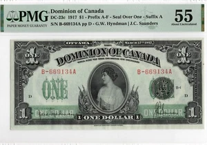 1917 DOMINION OF CANADA 1 DOLLAR DC 23c SEAL OVER ONE SUFFIX A PMG 55 - Picture 1 of 4