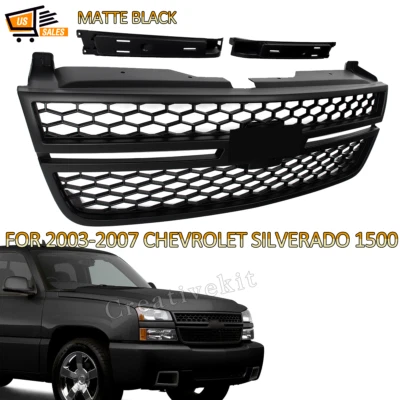NEW Matte Black Front Grille For 2003-2007 Chevrolet Silverado 1500 2500 3500 HD - Изображение 1 из 4