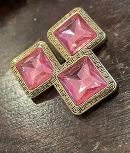 25mm Pink & Gold Square Diamante Shank Buttons Crystal Gem Filigree x 5 pcs - Picture 1 of 4