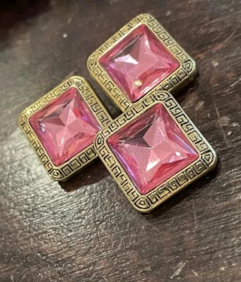 25mm Pink & Gold Square Diamante Shank Buttons Crystal Gem Filigree x 5 pcs - Image 1 of 4