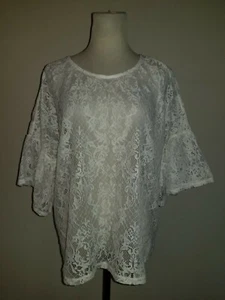 New Bobeau sz L Sheer Lace Blouse ivory flared sleeves shirt 3452 - Picture 1 of 4