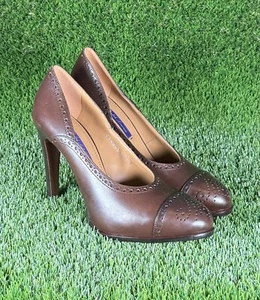Tacones de bomba Oxford Ralph Lauren Purple Label para mujer marrón brogue | Talla 37,5 B - Imagen 1 de 11