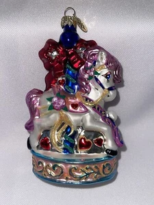 Christoper Radko süßes Karussell Pferd Vintage Glas mundgeblasen Ornament 00-235-0 Etikett - Bild 1 von 11