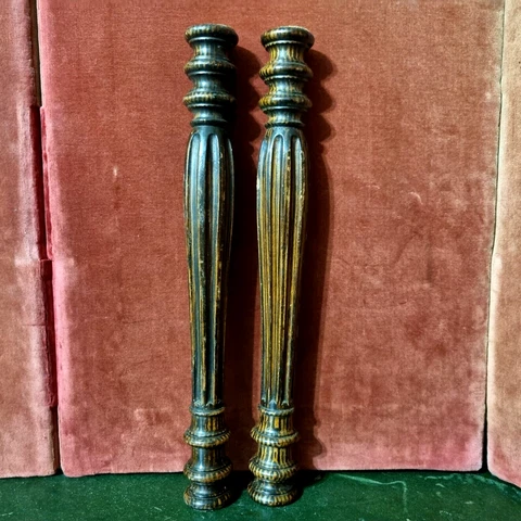 2 baluster groove wood turned Column 14" - Antique french architectural salvage Cover