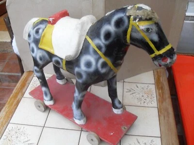CHEVAL A ROULETTES JOUET ANCIEN DES ANNEES 30 40 - Photo 1/4