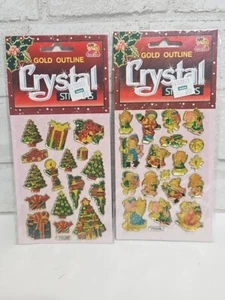Vtg 1990s Twin Seven Stickers Crystal Gold Outline Sparkly Christmas Winter - Picture 1 of 8