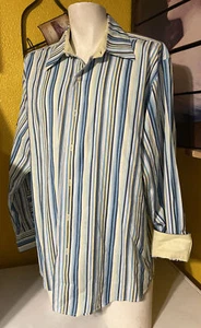 Brandini Men’s Size XL Blue Shirt Button Down long sleeve Striped Flip Cuff - Picture 1 of 3
