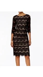 Jessica Howard schwarz Spitze nude Futter 3/4 Ärmel Kleid 14 Etui Rücken Reißverschluss - Bild 1 von 5