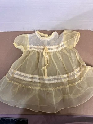 Vestido Vintage Bebé Amarillo Años 50 Años 60 Encaje Transparente Floral Bordado Nailon Foto 1 de 4