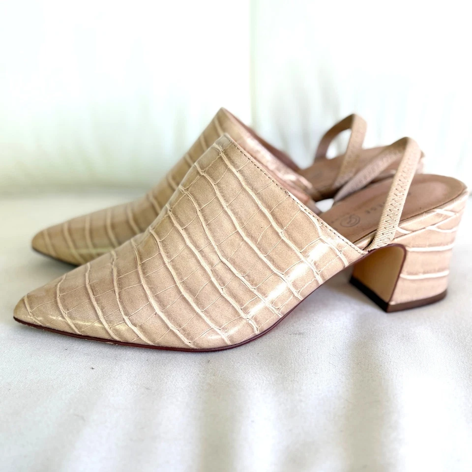 Chinese Laundry Slingback Mules 7 Heels Croc Tan Beige Academia Prep  - Image 1 of 4