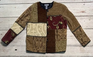Indigo Moon hellbraun rot gesteppt Patchwork künstlerisch Knebel Knopfleiste Damen Gr. S - Bild 1 von 14