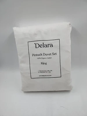 NEW Delara 100% Organic Cotton Pintuck Duvet Set - King (3 Pcs) (#K4-A5) - Image 1 of 4
