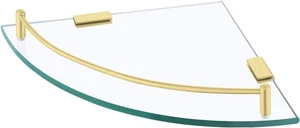 Glass Corner Shelf Bathroom Shelf Tempered Glass with Rail SUS 304 Stainless Ste - Picture 1 of 9